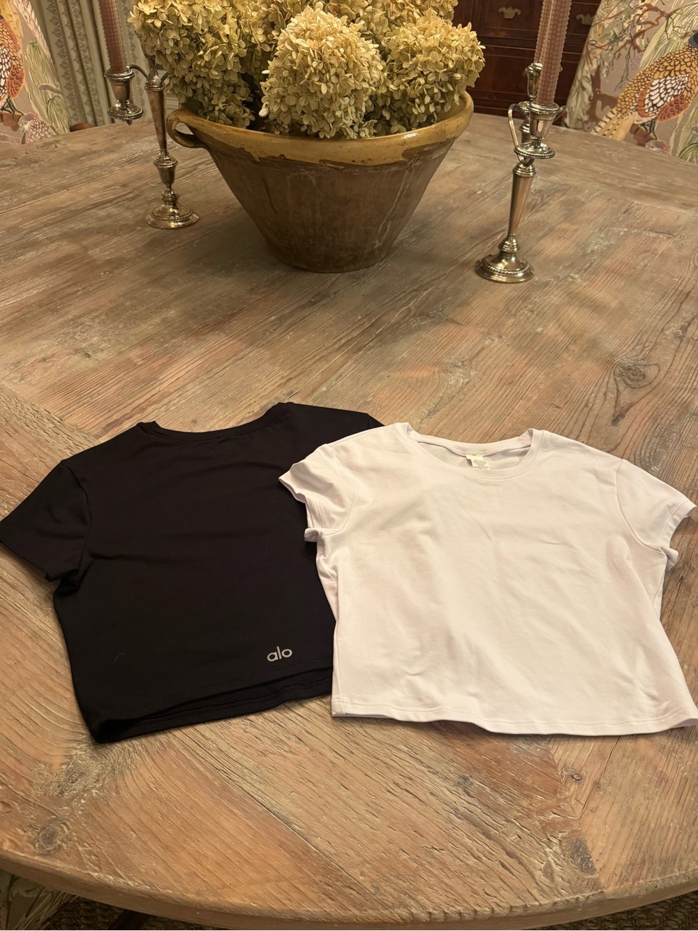 ALO Yoga Black Crop Tee & White duo Set